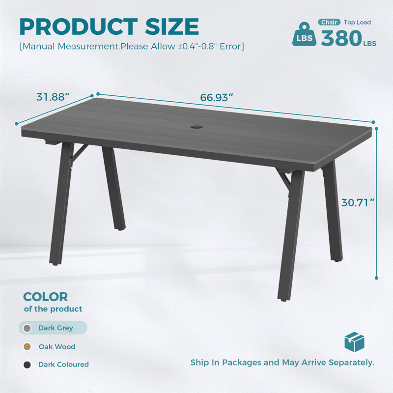 Chamblee Nika Outdoor Rectangle 67 Inch Aluminum Alloy Dining Table For Patio, Gray
