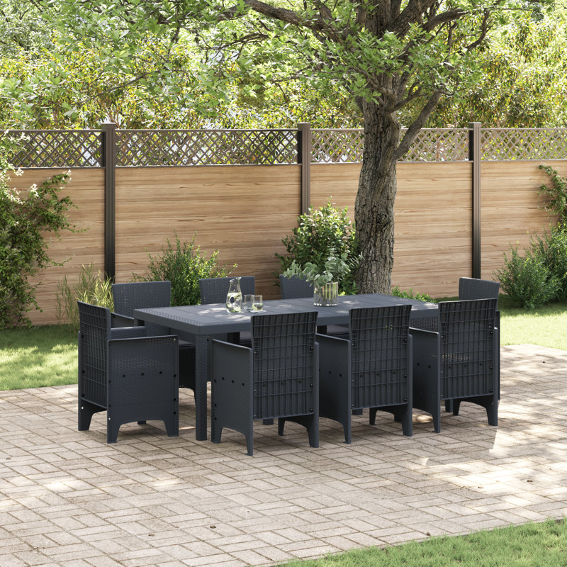 Ensemble de salle à manger de jardin 9 pièces vidaXL en polypropylène anthracite, Anthracite