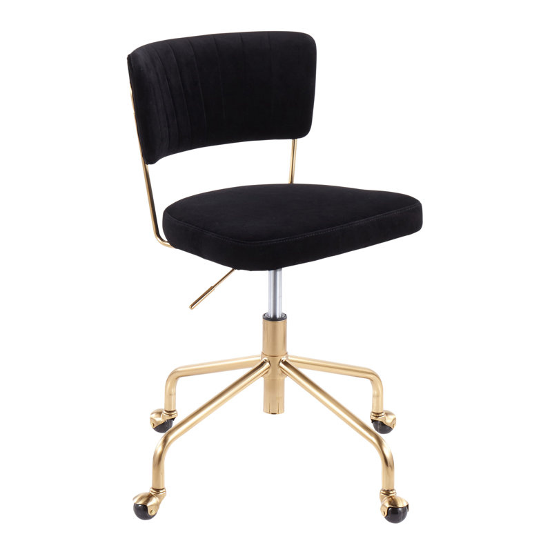 Chaise de travail Benley, Velours noir, Doré