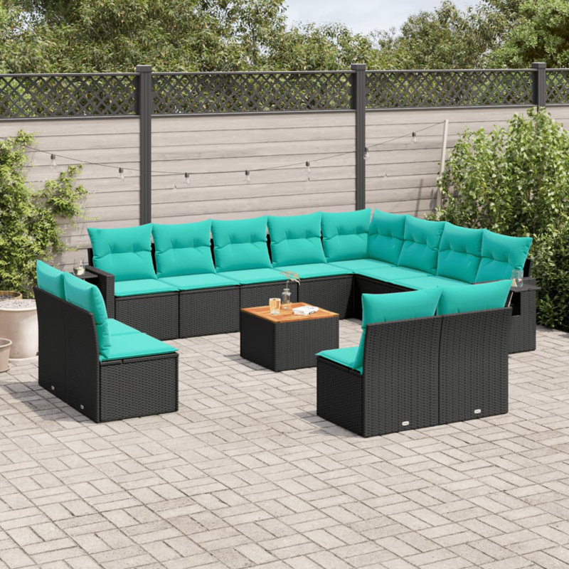  Ensemble de canapé de patio 13 pièces avec coussins en rotin de polyester noir