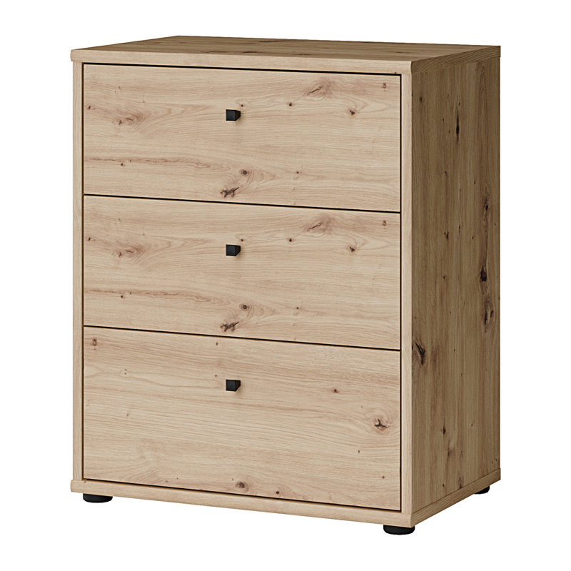 Tekita Modern 3-drawer chest of drawers, small storage cabinet, engineered wood, beige, 54 cm W x 66.3 cm H x 34.8 cm D