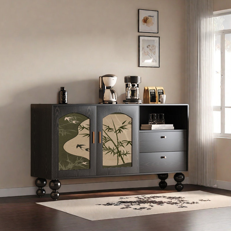 59.1in Multi-functional Sideboard Storage Cabinet, Black/Green