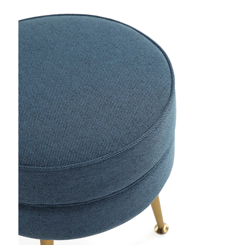 Luker Upholstered Ottoman, Blue, Gold