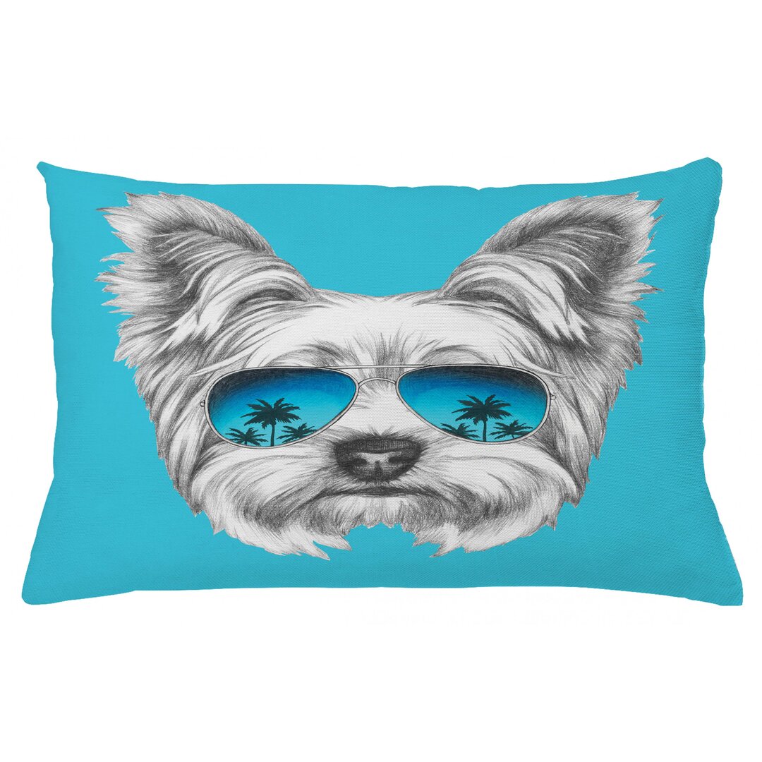 Kissenbezug, Coole Sonnenbrillen Kunstwerk, Yorkie, Blau Weiss