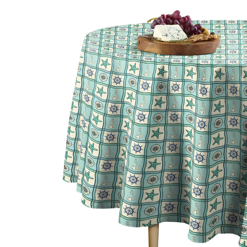 Cordrey Nautical Patches Compass Round Tablecloth, 84" x 84"