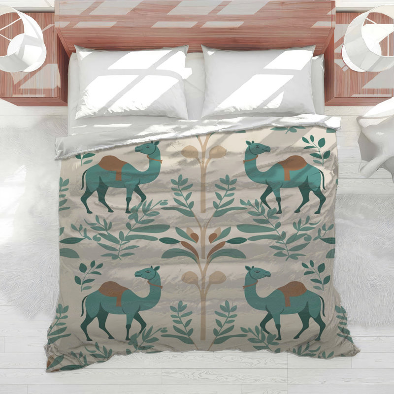Camel Botanical Pattern Comforter, Twin