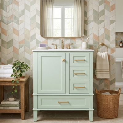 24.8-Inch Modern Bathroom Storage Vanity With Sink, Solid Wood Frame Cabinet With Zinc Alloy Hardware And Wide Sorting Drawer