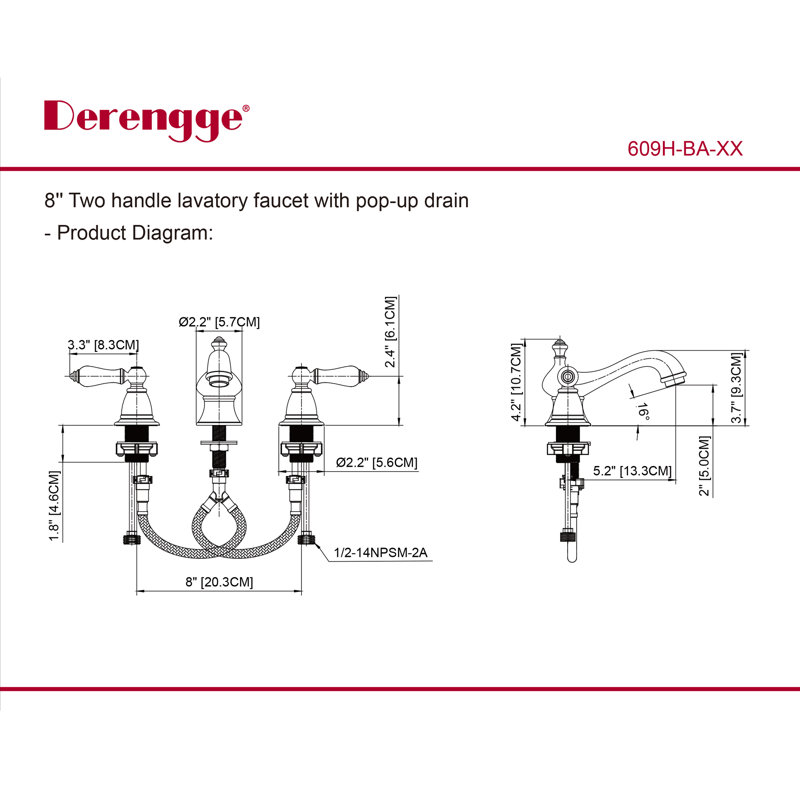 Widespread 2-handle Bathroom Faucet with Drain Assembly