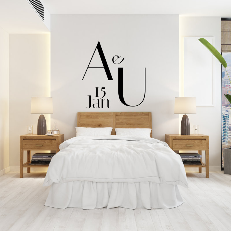 Décalcomanie murale Initiales noms de couple, décalque de mur de couverture de couple, cadeau d'anniversaire de mariage, décoration murale de chambre à coucher