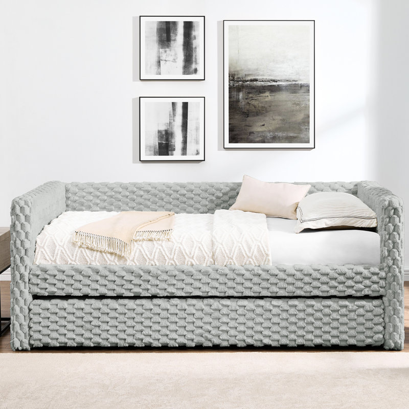 Lit de jour simple gris foncé foncé, lit escamotable pour espace de vie pratique et lit de jour éco-fonctionnel en tissu gris et peu encombrant