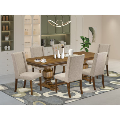 Dining table set consists of a dinner table and Linen Fabric upholstered chairs with Padded Chair Back - (Finish Option). by Red Barrel Studio