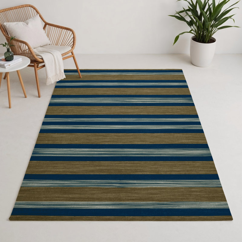 Tapis intérieur / extérieur brun HorizontalStripes, Rectangulaire 3 pi x 5 pi