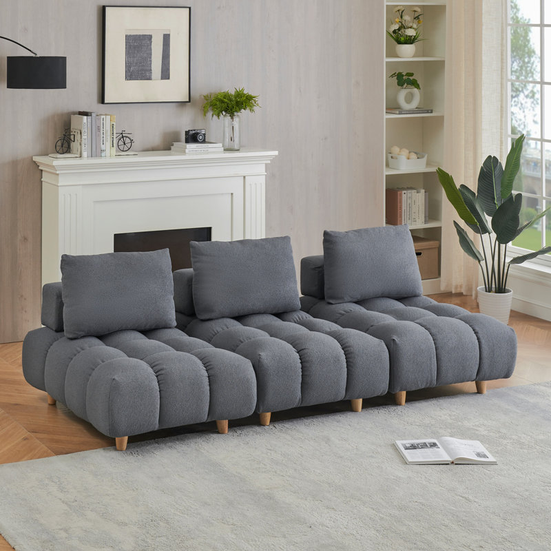 Grand canapé rembourré, H 29,5 po x l 60 po x P 40,2 po, 2, Gris