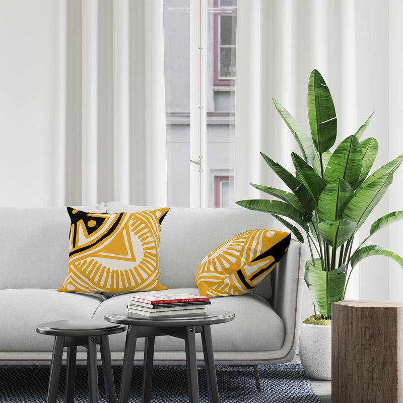 Jeté carré en polyester intérieur / extérieur, L 15 po x H 15 po, Jaune