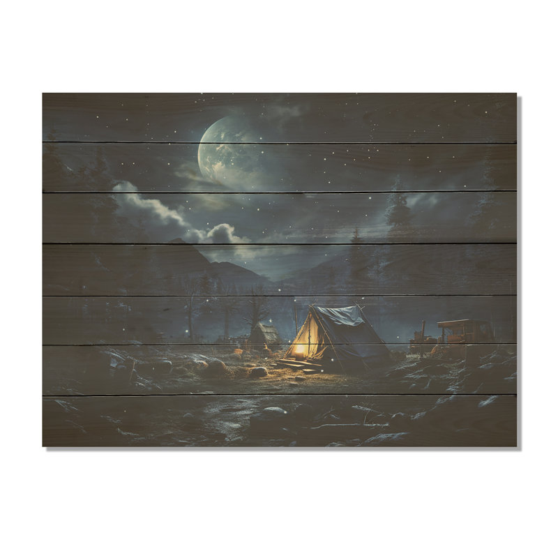 Starlit Camping In Canada II - Camping Travel On Wood Print, 30" H x 40" W