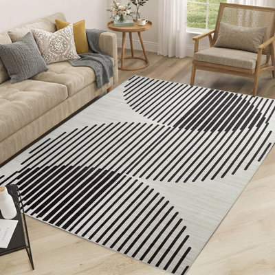 JETT Black & Ivory Abstract Machine Tufted Area Rug
