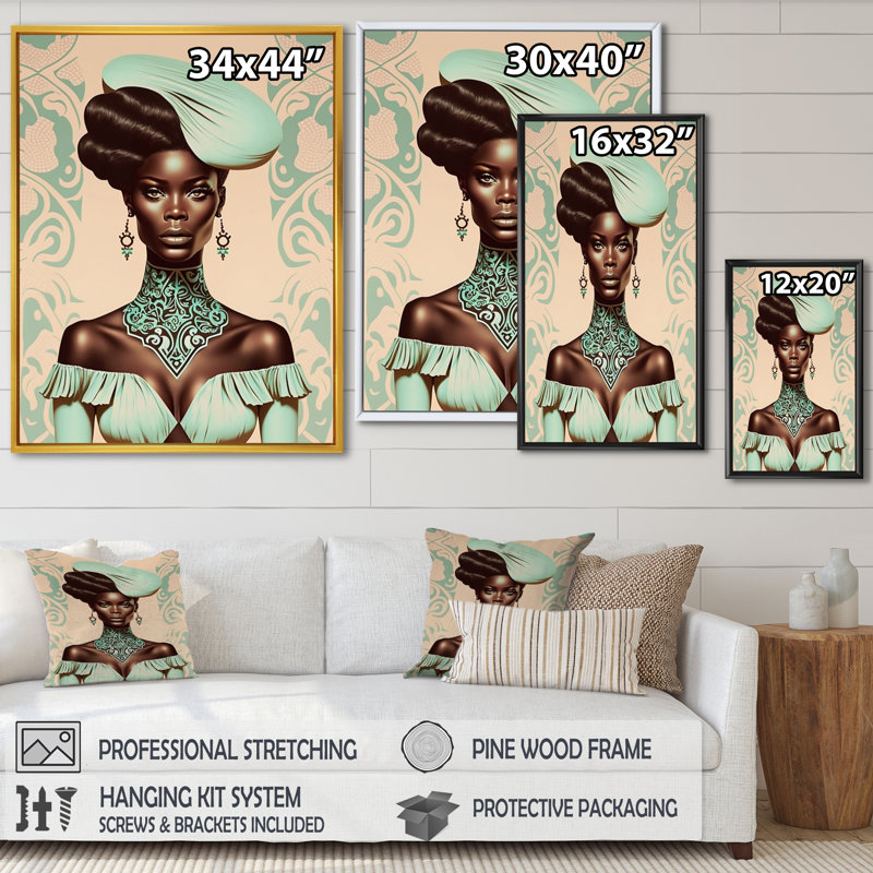 «Clennell Beautiful Retro African American Model II», reproduction sur toile, H 20 po x l 12 po x P 1 po, Cadre flottant noir