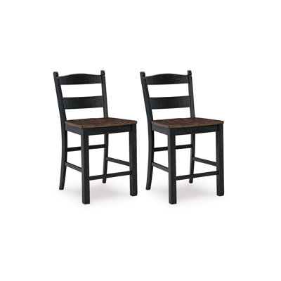 Becy Counter Height Chair Set Of 2, 24 Inch, Black And Brown Wood