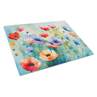 Anemones in Watercolor Glass Cutting Board Large
