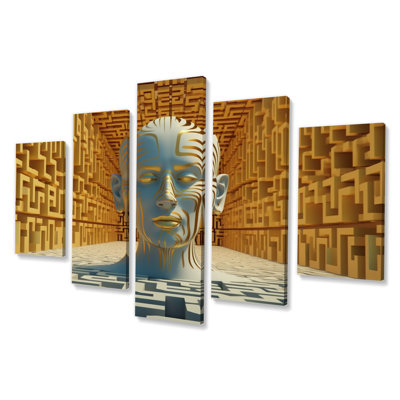 Golden Consciousness Matrix Of The Mind - Canvas Art Print - 5 Panels