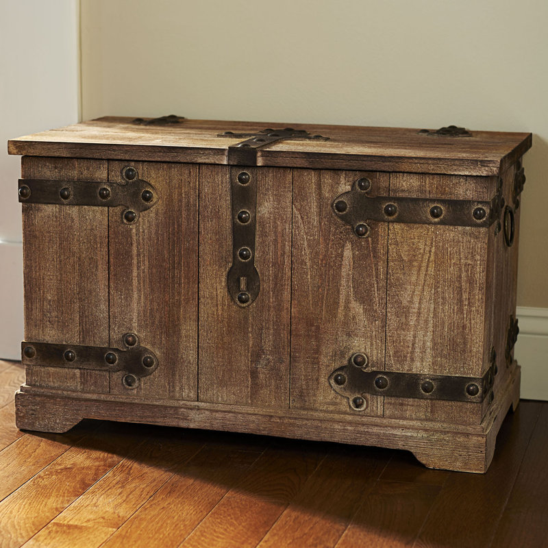 Victorian Style Brown Fir Wood Storage Trunk Set