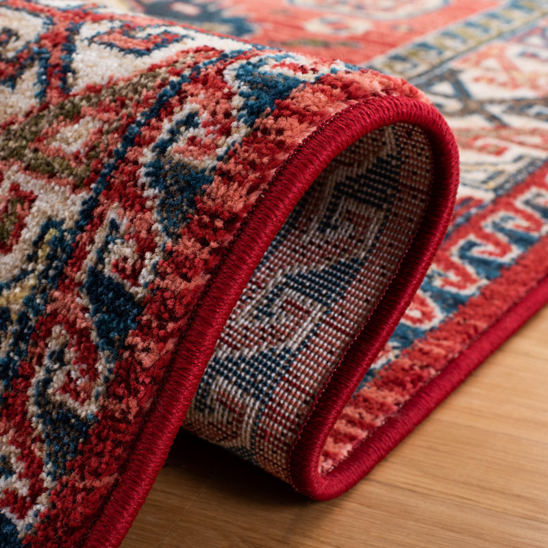 Kallie Oriental Blue/Ivory/Red Area Rug, Runner 2'6" x 8'