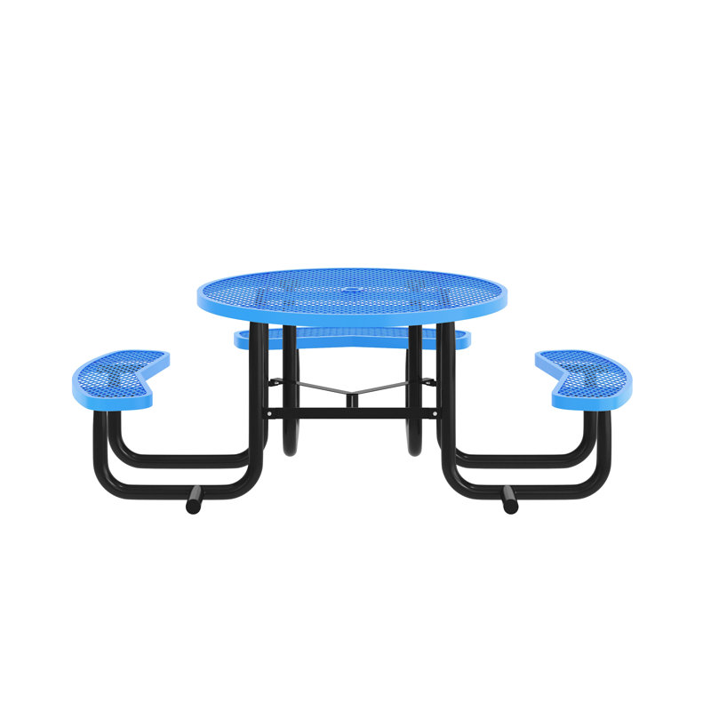 Table de pique-nique d'extérieur en métal déployé de qualité commerciale accessible en fauteuil roulant, Bleu