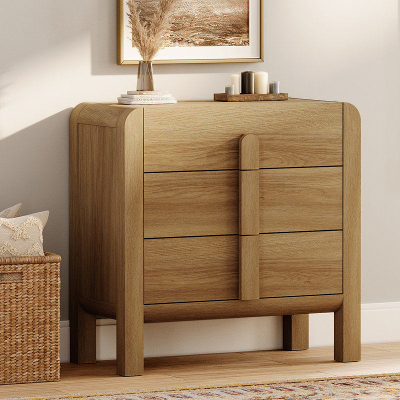 Adora Modern Wood 3-Drawer Dresser With Curved Profile Design, Mid Century Dresser Organizer Storage For Bedroom,Living Room, Entryway
