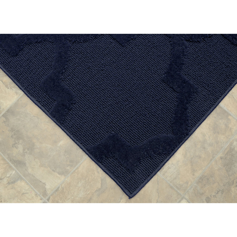 Navy Nasturtium Cut-loop Trellis Area Rug by, Square 12'