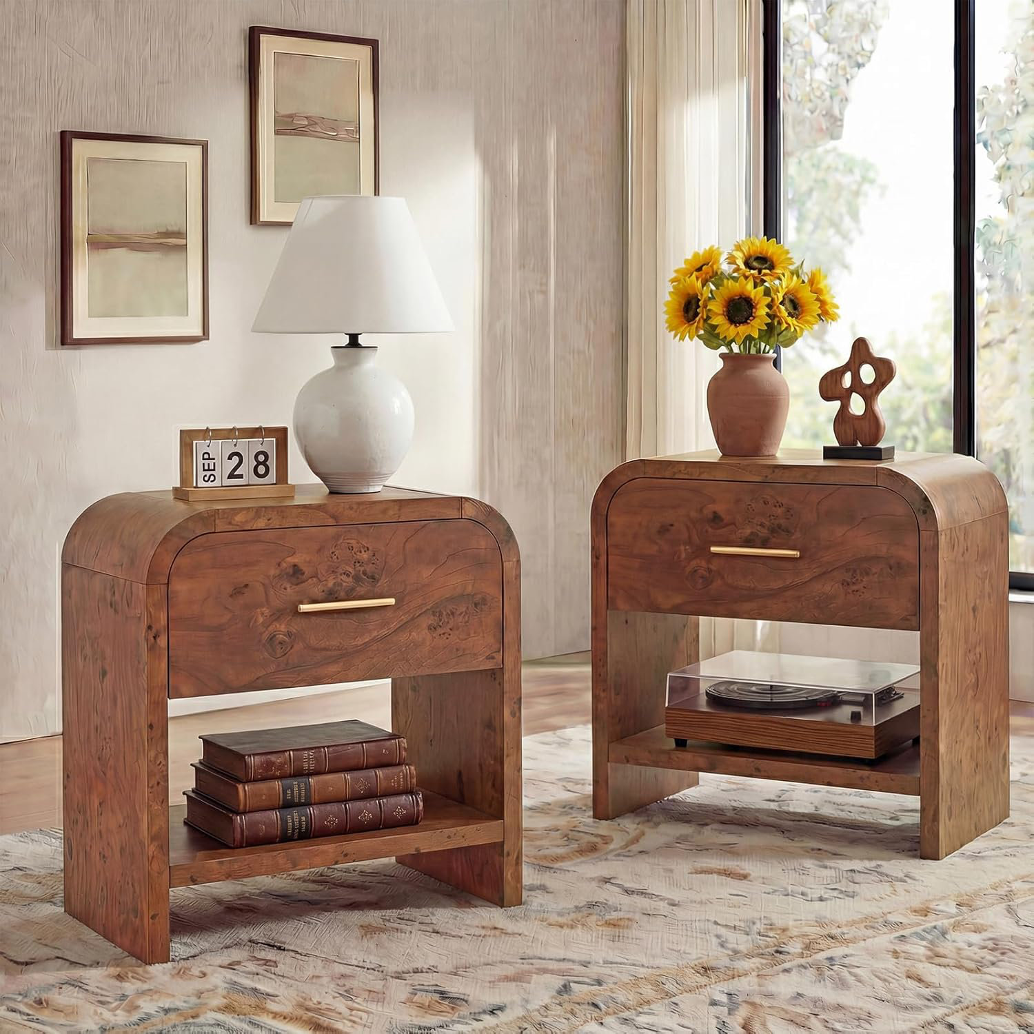 Wooden Nightstand With Drawer Extra Storage Side Table Set Of 2 (Set of 2) - Dark Burl