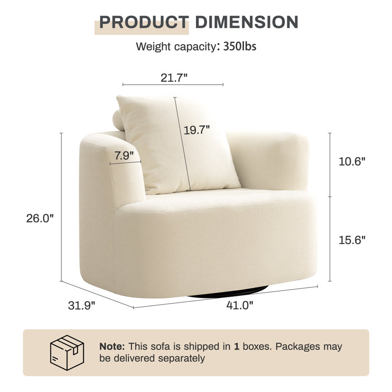 41"W Upholstered Lounge Swivel Chair with Pillow-Beige, Beige