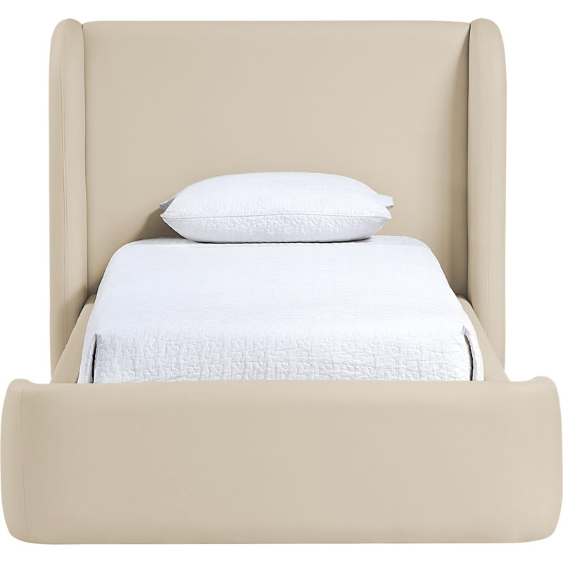 Lit tapissier en cuir Diorio Vegan, Simple, Cuir végétalien beige