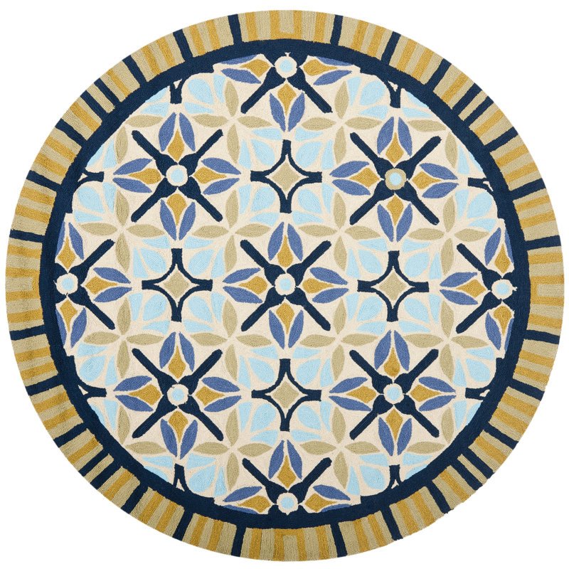 Childers Hand Hooked Performance Floral Rug, Round 6'