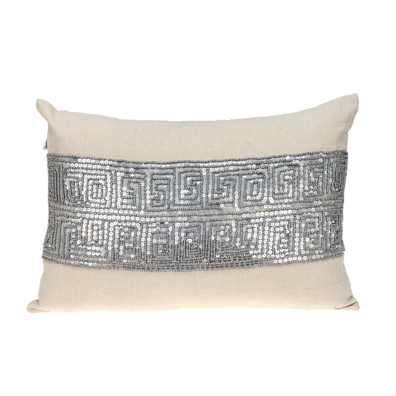Misty Transitional Beige Throw Pillow, Beige/Silver