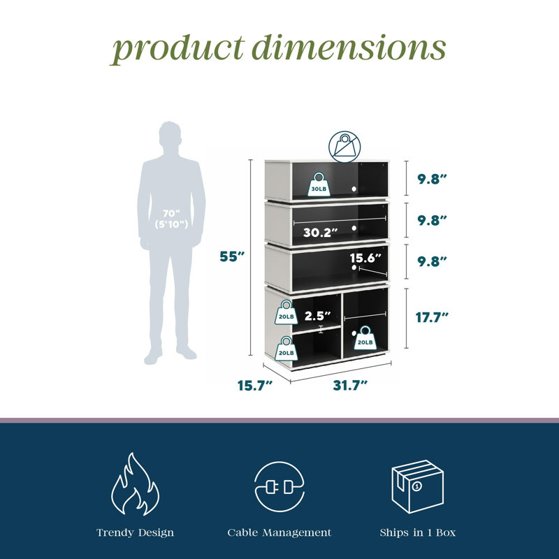 White and Black Adjustable Wood Display Storage Unit