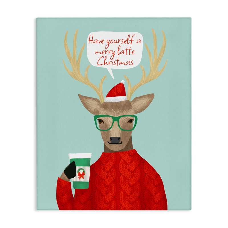 Hipster Deer Merry Latte, toile par Jilly Jack Designs, H 40 po x l 30 po