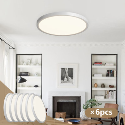 6Pk 12 Inch Round Led Flush Mount Ceiling Light, 5 Cct Dimmable 24W Close To Ceiling Light Fixture Fixture For Living Room Bedroom Kitchen (Set Of 6)