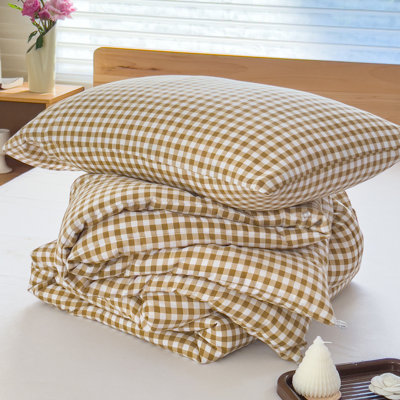 Gingham Comforter Set, Pre-Washed Microfiber Ultra-Soft Plaid  Grid Comforter Set