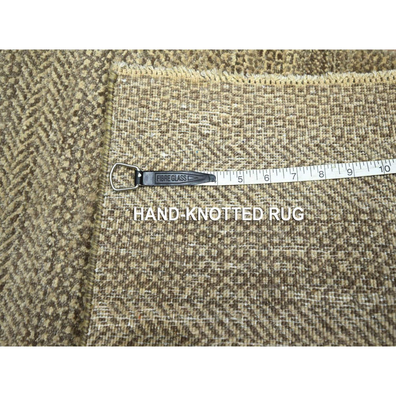 Tapis cèdre brun 2 pi x 3 pi, motif gazon moderne, ton sur ton, laine naturelle nouée à la main, tapis, échantillon