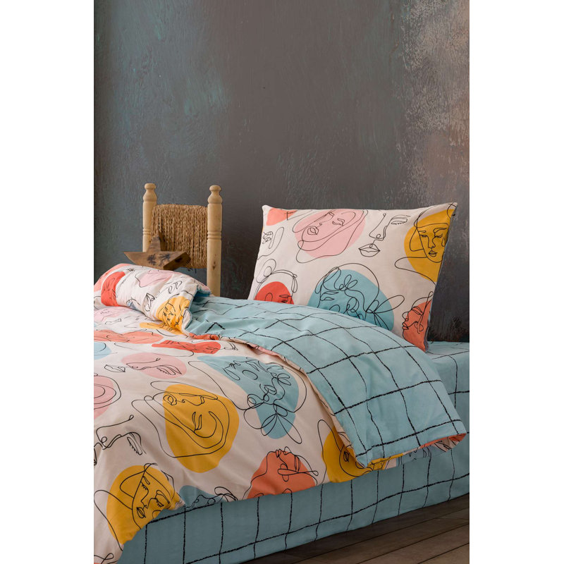 Premium Mint Single Quilt Cover Set, 100% Cotton Ranforce, Duvet Cover 63 x 87, Fitted Sheet 39 x 79 + 11.8, Pillowcase 20 x 28 | Machine Washable, Envelope & Button Closure, Soft & Durable