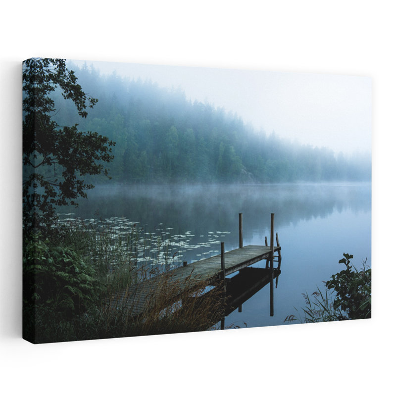 Moody morning Peaceful Serene Tranquil Forest Landscape Wall Art Print 1 Piece Wrapped Canvas Wall Art, 40.64cm H x 60.96cm W