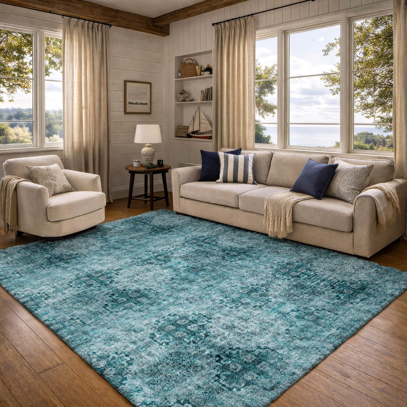Tapis à poils longs de qualité supérieure lavable à la machine ADS557, Teal, 5' x 7'6"