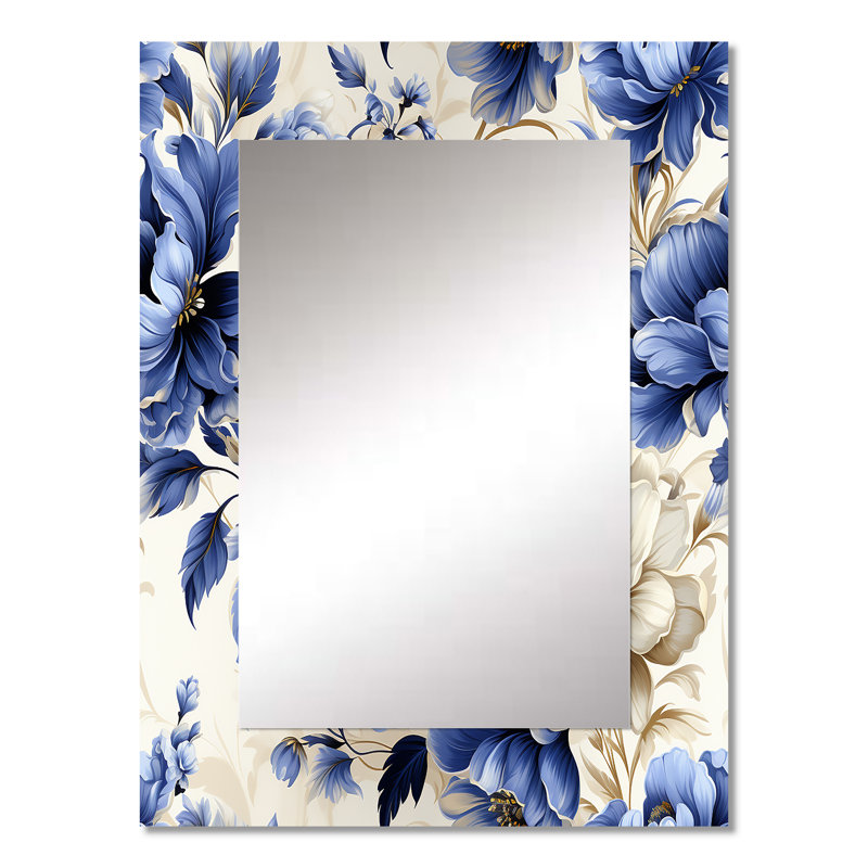 Cadres décoratifs bleu cobalt à motif victorien Ledbetter - miroir décoratif floral, miroir mural floral, impression d'art en métal
