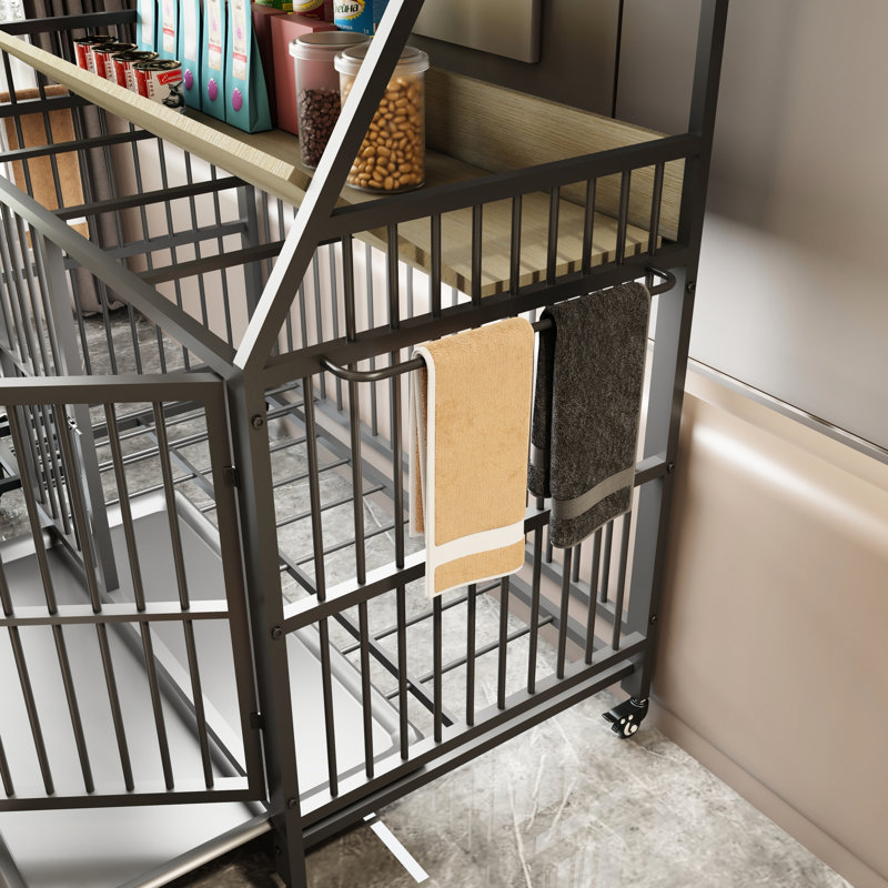 Cage pour animal avec fer - pratique et exquise, beige noir, 47,92 po Grand, 24,29 de largeur, 35,56 de profondeur avec rangement pratique et roues, beige / noir, l, P, H