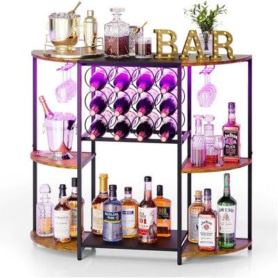 JKsmart Wine Bar Cart with LED Lights, Mini Wine Rack with Storage and Glass Holder, Small Home Bar Cart for Liquor, 3-Tier Bar Table for Kitchen, Din by 17 Stories