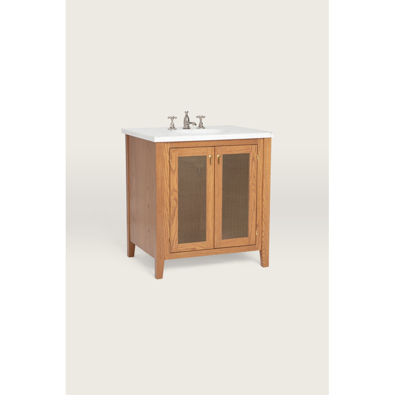 Anna in. W Wall Mounted Single Double Bathroom Vanity Base, Windsor Oak, 36", Undressed (no fabric panel)