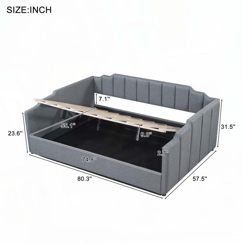 Upholstered Daybed with Underneath Storage, Gray, Full/Double