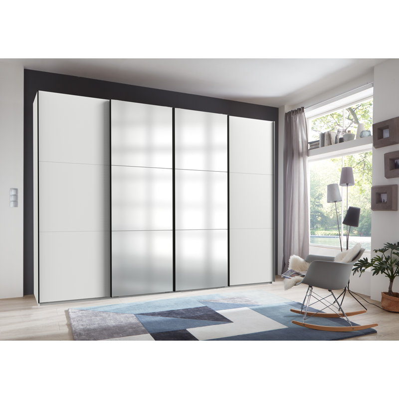 Guardino 4 Door Wardrobe, 236cm H x 300cm W x 65cm D, White/Graphite