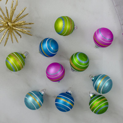 Ornements en forme de boule de Noël en verre vert et bleu 10ct 1,75 "(45mm)