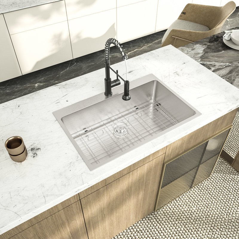 30" L x 18" W Drop-in Kitchen Sink 16 Gauge Stainless Steel Kitchen Sink Single Bowl Kitchen Sink